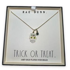 NEW Rae Dunn 14KT Gold Plated Sugar Skull Necklace Trick Treat Halloween Edition